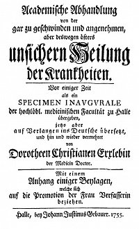 Titelblatt zu Erxlebens deutscher Dissertationsschrift. Halle: Gebauer 1755. Foto: Gttinger Digitalisierungszentrum der SUB Gttingen 